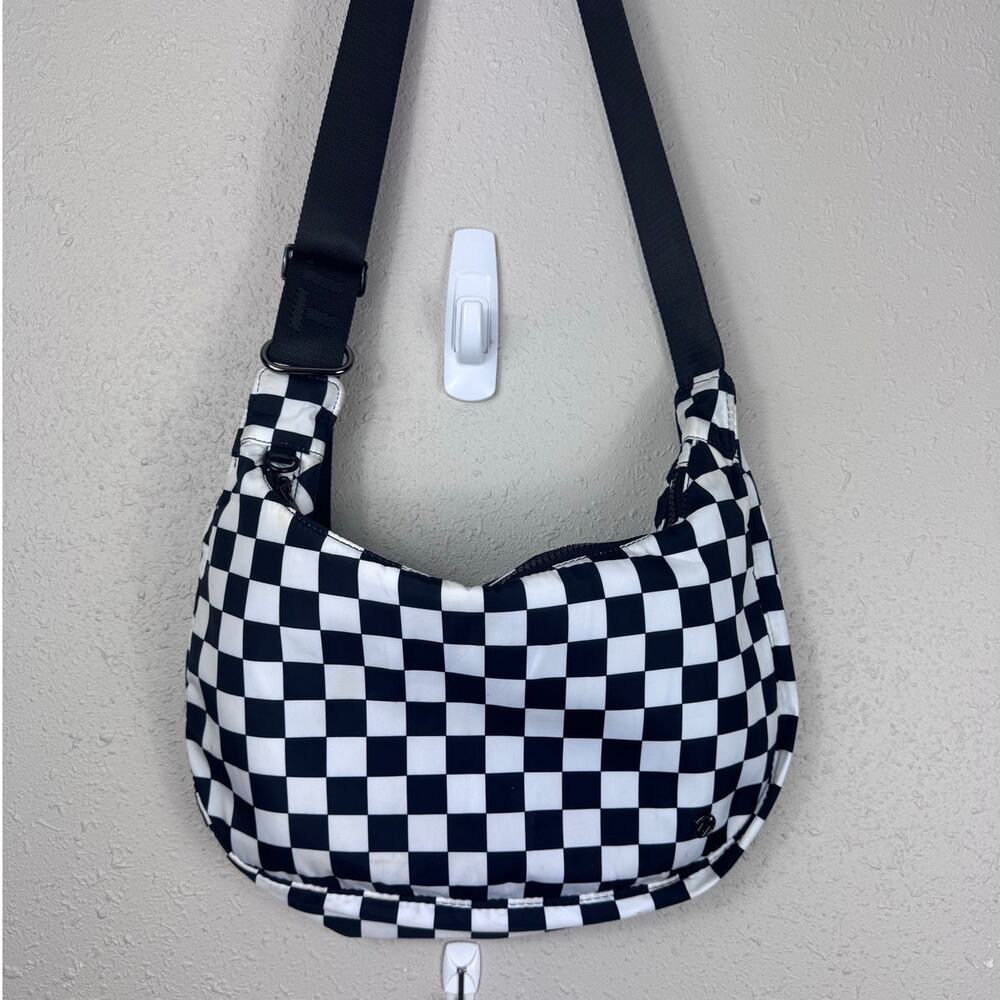 Titosha Black & White Checkered Nylon Crossbody Bag